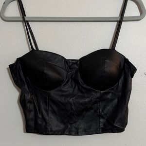 Black Faux Leather Bustier Top